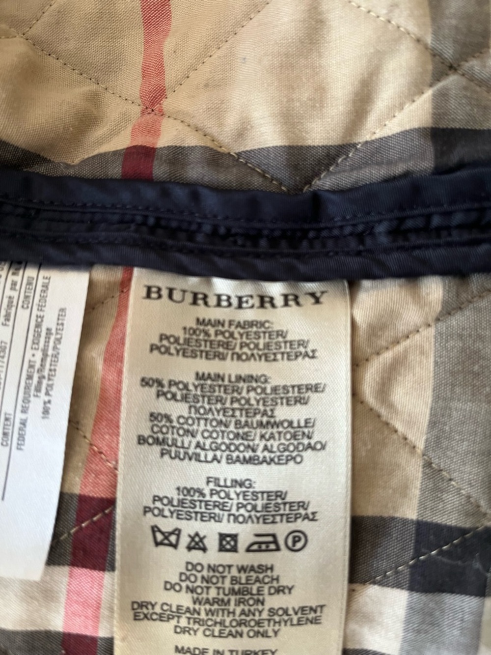 Burberry Navy Quilted Jacket with Signature Check Collar - Picture 7 of 12